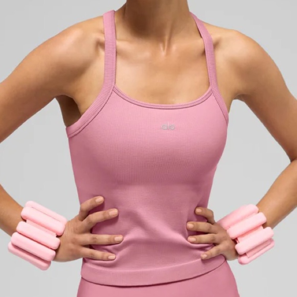 Alo Yoga Seamless Ribbed Favorite Full Length Bra Tank Pink Wild Rose XS